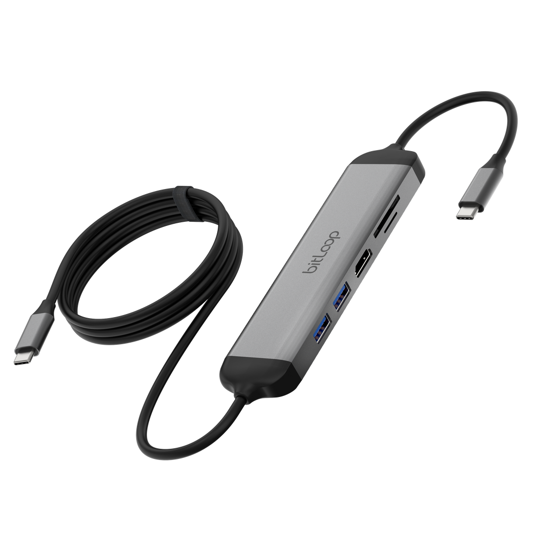 USB C 5 Port Hub with Charging Cable