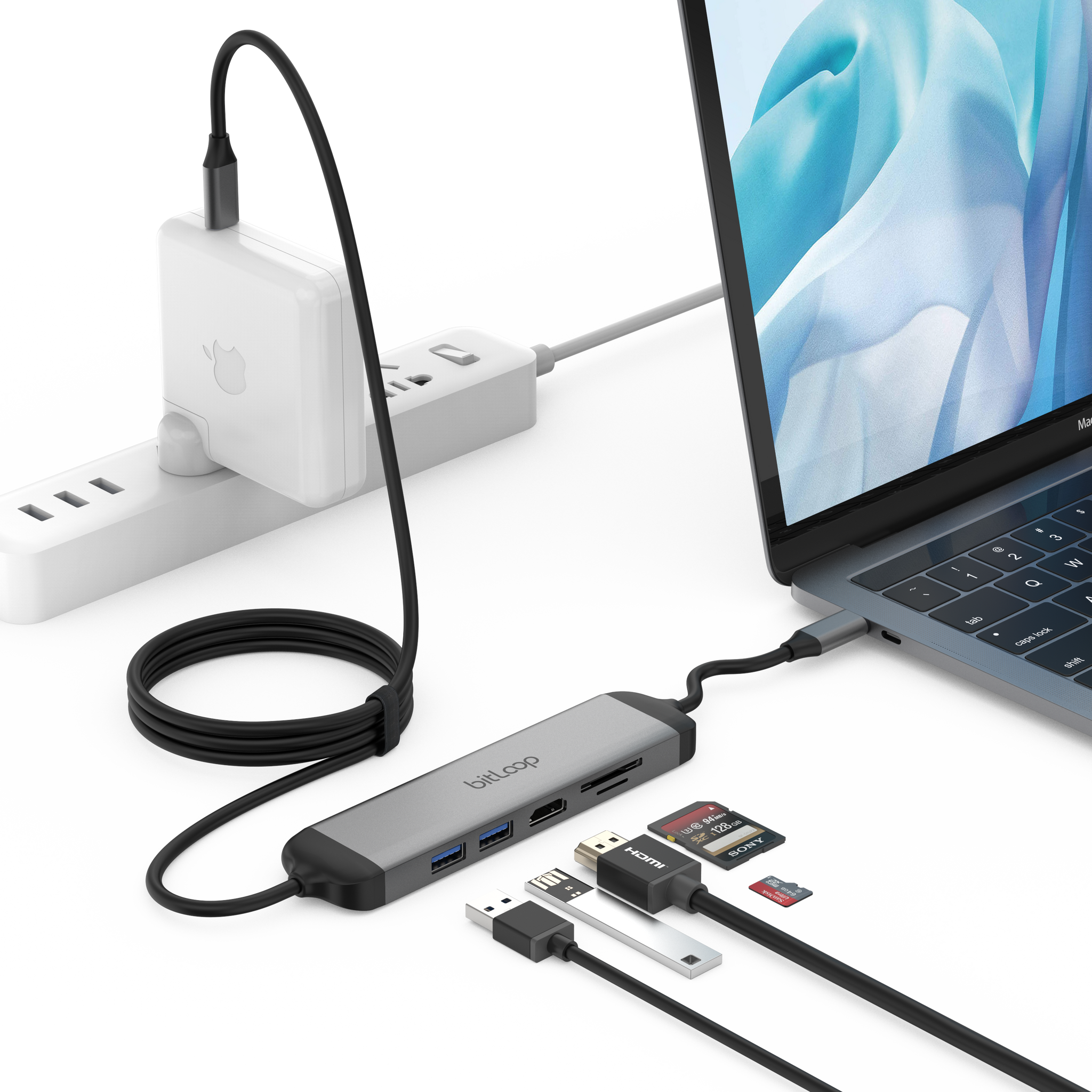 USB C 5 Port Hub with Charging Cable – BitLoop Technologies Singapore