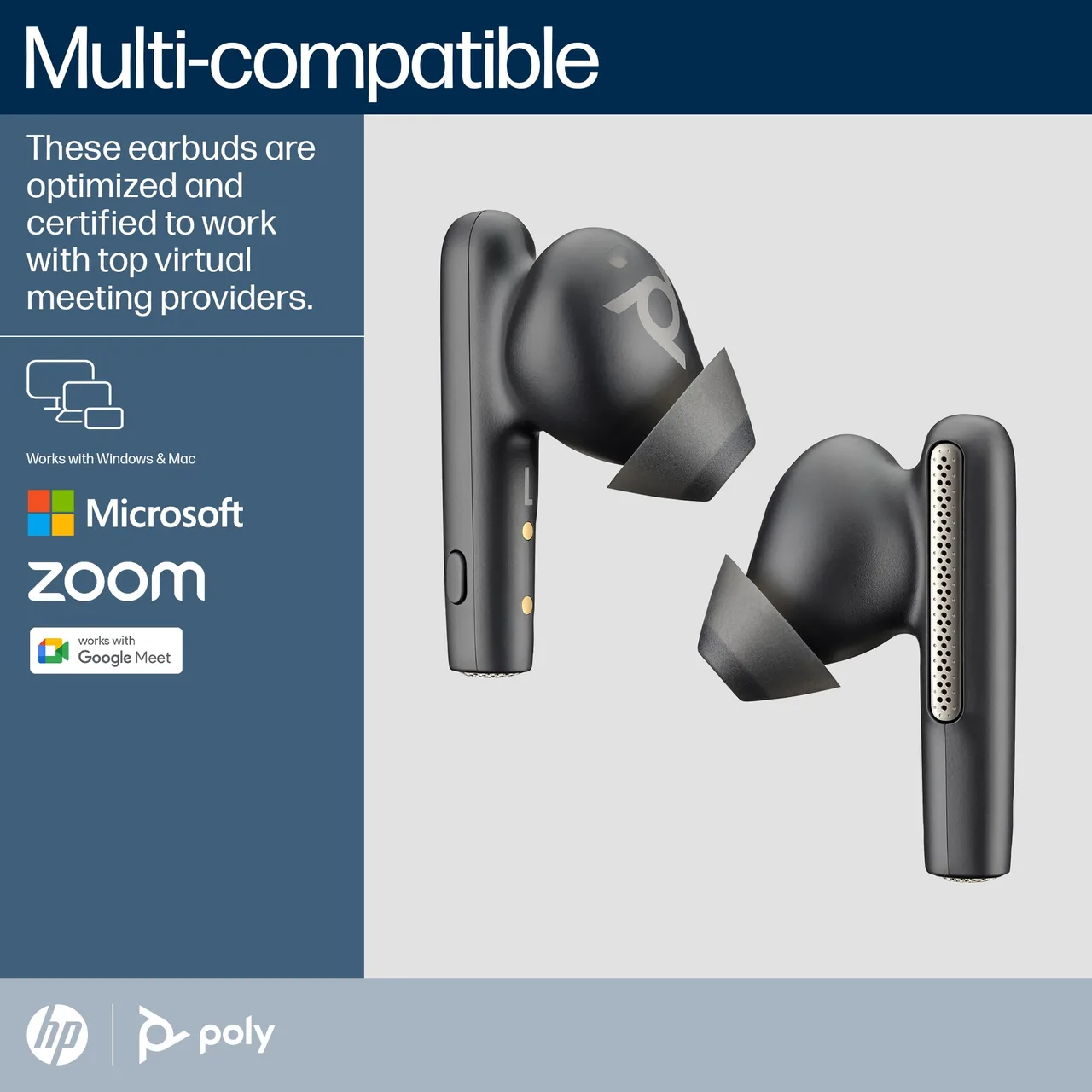 HP Poly Poly Voyager Free 60+ UC Carbon Black Earbuds +BT700 USB-C Adapter +Touchscreen Charge Case