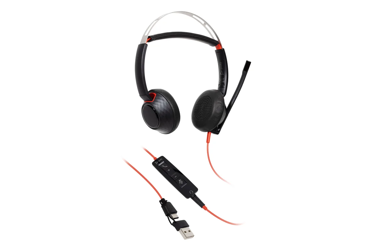 HP Poly Blackwire 5220 Stereo USB-C Headset +3.5mm Plug +USB-C/A Adapter