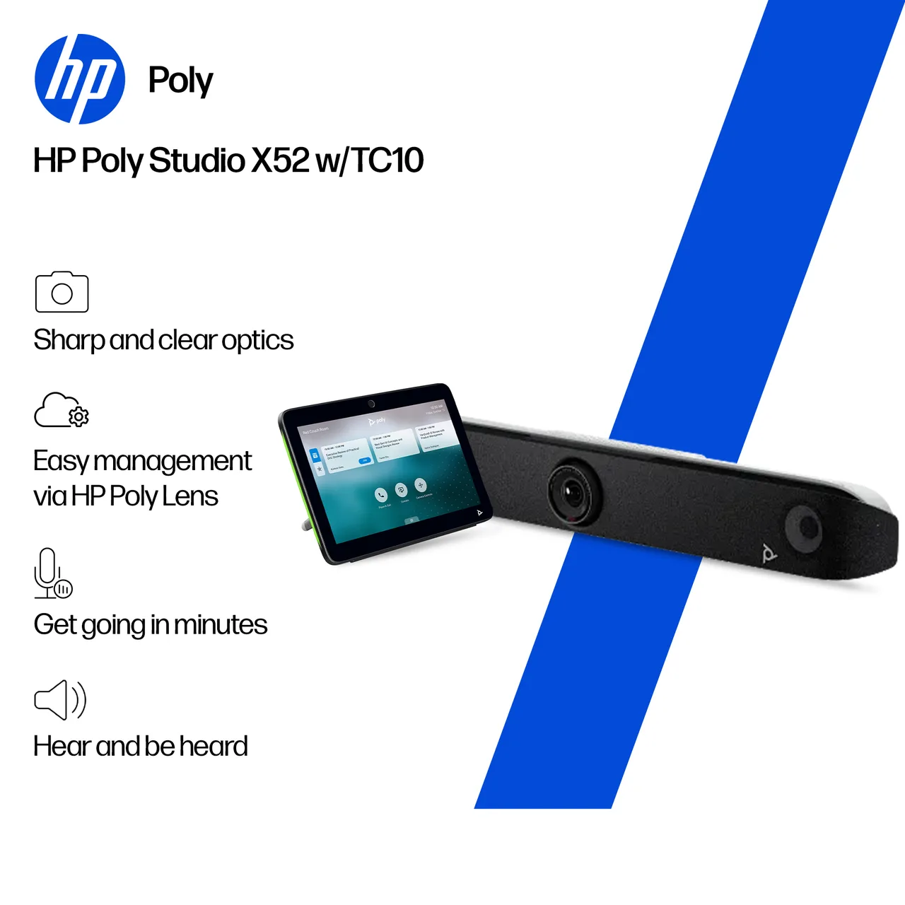 HP Poly Studio X52 All-In-One Video Bar with TC10 Controller Kit